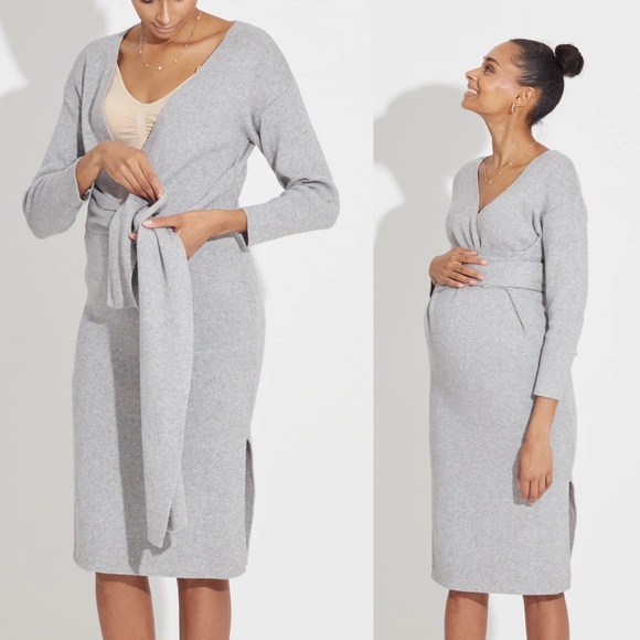 Nothing Fits But | Wrap Wool Knit Nursing Sweater Dress In Grey One Size! - Picture 2 of 7